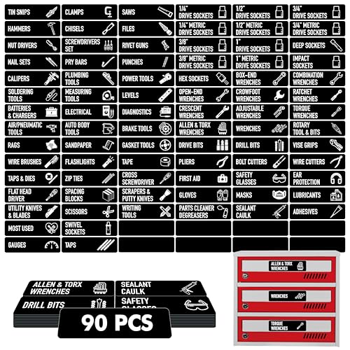 90 Magnetische Toolbox-Etiketten, 82 Vorgefertigte & 8 Leere Große Werkzeugkasten-Organizer-Etiketten Starke Magnetkraft & Leicht lesbare Beschriftung Für alle Marken von Stahl-Werkzeugschubladen 90 Magnetische Toolbox-Etiketten, 82 Vorgefertigte & 8 Leere Große Werkzeugkasten-Organizer-Etiketten Starke Magnetkraft & Leicht lesbare Beschriftung Für alle Marken von Stahl-Werkzeugschubladen von Vantasii