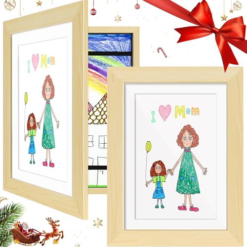 2er Set Bilderrahmen Kinderzeichnungen, Kinder Kunstrahmen Frontöffnung A4, Kunst Rahmen Kinder, Kunstwerk Display Aufbewahrungsrahmen für Kinder, Kunstwerk Display Aufbewahrungsrahmen für Kinder,Holz von Vantimo