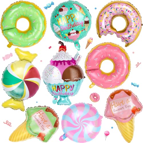 9 Stück Eiscreme Donut Candy Folienballons, Sommer Ice Cream Themenorientierte Geburtstags Deko, Helium Ballons für Sommer Party Dekoration Für Mädchen Jungen, Geburtstag Sommer Ice Cream Kinderparty von Vantimo