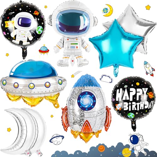 Weltraum Astronaut Folienballon, 11 Stück Weltraum Themenballon, Rakete Raumschiff Helium Ballon, Weltraum Luftballons Deko, Folienballon für Weltraum, Kinder Junge Mädchen Universum Geburtstagsparty von Vantimo