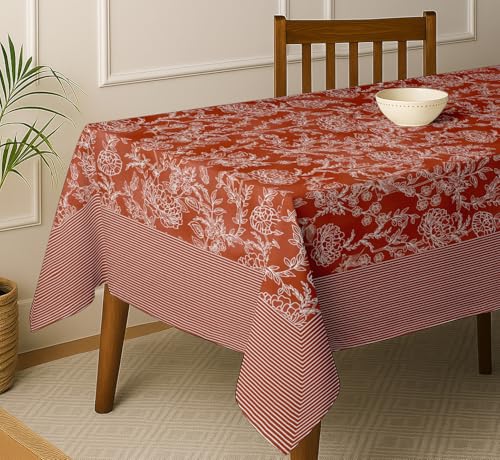 Vargottam Tischdecke aus Baumwolltwill mit Blumenmotiv - Braune Esstischdecke, 274,3 x 152,4 cm, geeignet für Tische mit 6 bis 8 Sitzplätzen, stilvoll, maschinenwaschbar und perfekt für Familienessen von Vargottam