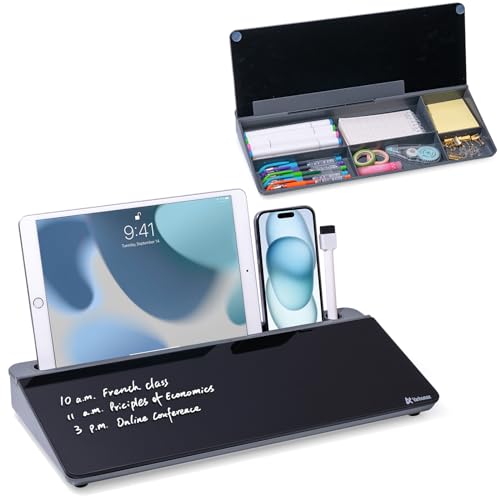 Varhomax Desktop-Aufbewahrungstafel aus Glas in Schwarz mit bunten wöchentlichen Notizblöcken (Grau/Schwarz) von Varhomax