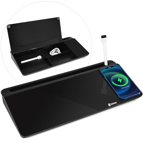 Varhomax Glas-Schreibtisch-Whiteboard mit kabellosem Ladegerät, trocken abwischbar, Whiteboard mit Aufbewahrung, To-Do-Liste, Notizblock für Zuhause und Büro, Schwarz Varhomax Glas-Schreibtisch-Whiteboard mit kabellosem Ladegerät, trocken abwischbar, Whiteboard mit Aufbewahrung, To-Do-Liste, Notizblock für Zuhause und Büro, Schwarz von Varhomax