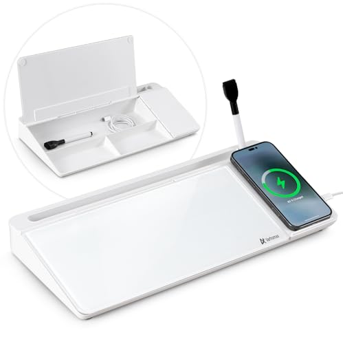 Varhomax Glas-Schreibtisch-Whiteboard mit kabellosem Ladegerät, trocken abwischbare Whiteboard mit Aufbewahrung, To-Do-Liste, Notizblock für Zuhause und Büro Varhomax Glas-Schreibtisch-Whiteboard mit kabellosem Ladegerät, trocken abwischbare Whiteboard mit Aufbewahrung, To-Do-Liste, Notizblock für Zuhause und Büro von Varhomax