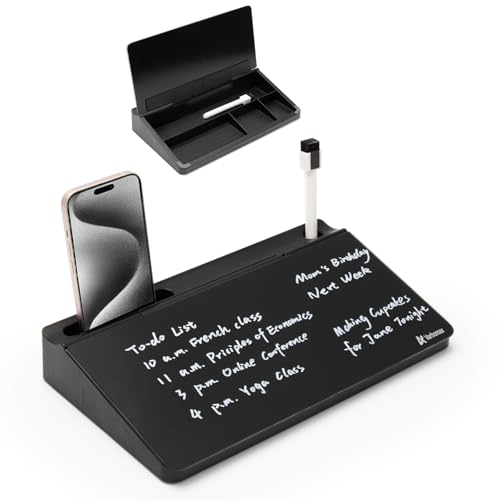 Varhomax Kleines Schreibtisch-Whiteboard aus Glas mit Trockenabwischfunktion, Desktop-Whiteboard mit Aufbewahrung, To-Do-Liste, Notizblock, Schreibtisch-Begleiter und Tastaturständer (schwarz) von Varhomax