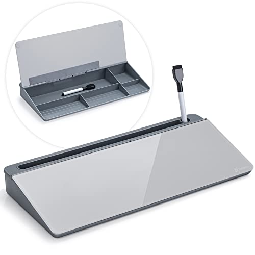 Varhomax Schreibtisch Organizer, Desktop Whiteboard Glas Grau Board Mit Aufbewahrung Abwischbar, To Do Liste, Notizblock und Tastaturständer für Homeoffice, Büro und Schulbedarf von Varhomax