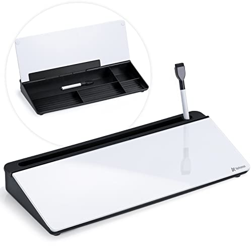 Varhomax Schreibtisch Organizer, Desktop Whiteboard Glas Schwarz Und Weiß Mit Aufbewahrung Abwischbar, To Do Liste, Notizblock und Tastaturständer für Homeoffice, Büro und Schulbedarf von Varhomax