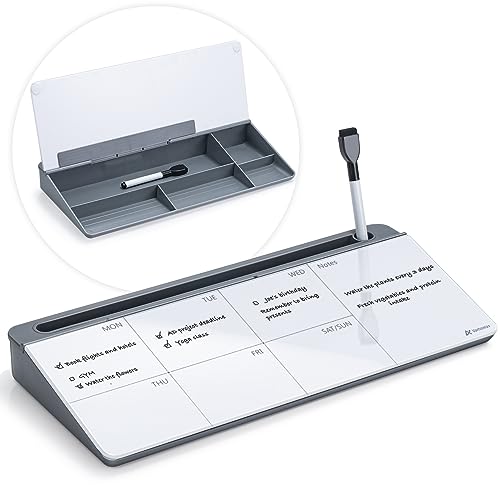 Varhomax Schreibtisch Organizer, Desktop Whiteboard Wochenplaner Glas Grau Mit Aufbewahrung Abwischbar, To Do Liste, Notizblock und Tastaturständer für Homeoffice, Büro und Schulbedarf Varhomax Schreibtisch Organizer, Desktop Whiteboard Wochenplaner Glas Grau Mit Aufbewahrung Abwischbar, To Do Liste, Notizblock und Tastaturständer für Homeoffice, Büro und Schulbedarf von Varhomax