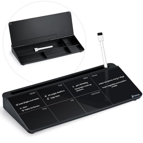 Varhomax Schreibtisch Organizer, Desktop Whiteboard Wochenplaner Glas Schwarz Mit Aufbewahrung Abwischbar, To Do Liste, Notizblock und Tastaturständer für Homeoffice, Büro und Schulbedarf von Varhomax