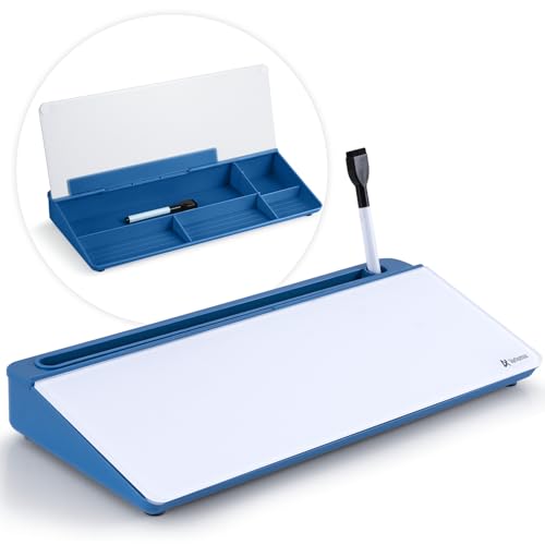 Varhomax Schreibtisch-Whiteboard aus Glas mit Trockenabwischfunktion, Desktop-Whiteboard mit Aufbewahrung, To-Do-Liste, Notizblock, Schreibtisch-Begleiter und Tastaturständer für Zuhause (Blau) von Varhomax
