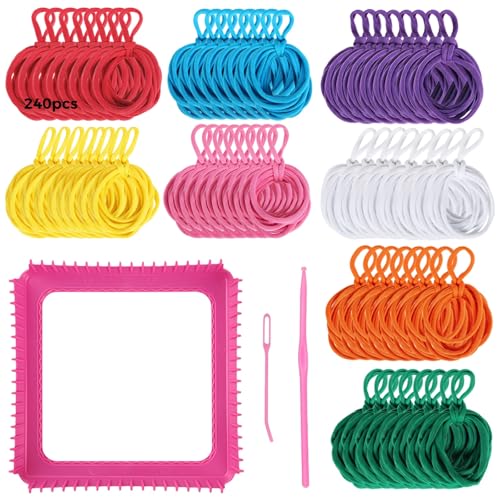 240-teiliges Topflappen-Webstuhl-Set zum Selbermachen in 8 leuchtenden Farben, inklusive Webstuhl, Häkelnadel und Nähnadel, perfekt für Bastelprojekte und kreativen Spaß von Varku
