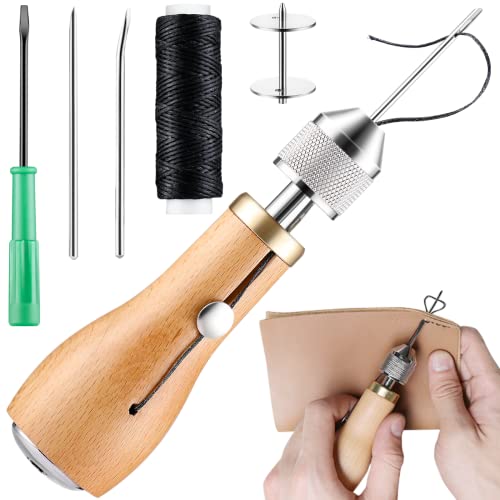 Leder-Nähwerkzeug-Set, Leder-Stich-Nähahle + gewachster Faden + gebogene und konische Nadeln, eingebaute Spule DIY Craft Leder-Nähset mit Schraubendreher, Leder-Nähzubehör Leder-Nähwerkzeug-Set, Leder-Stich-Nähahle + gewachster Faden + gebogene und konische Nadeln, eingebaute Spule DIY Craft Leder-Nähset mit Schraubendreher, Leder-Nähzubehör von Varku