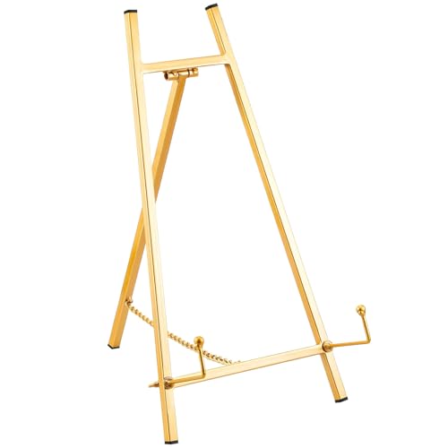 Varku Kleiner goldener Staffelei-Ständer aus Eisen, goldener Hochzeits-Bilderrahmen, modern und elegant, stabile Metallkonstruktion, ideal für Kunstwerke und Fotos von Varku