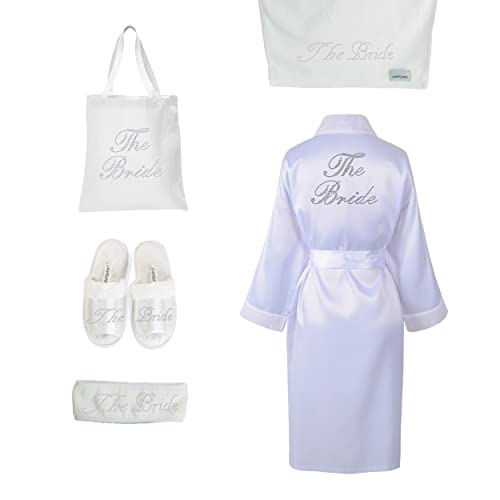 CrystalsRus Varsany Spa-Set für die Braut, Hausschuhe, Handtuch und Haarband, für Flitterwochen und Junggesellinnenabschied The Bride von Varsany