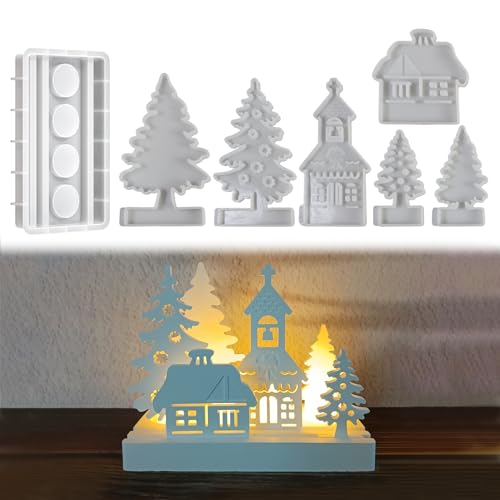 Gießformen Silikon Weihnachten, 3D Silikonformen Weihnachten Deko, DIY Weihnachtsdeko Silikonformen Gießformen, Weihnachtsdorf Gießform Kerzenhalter, für DIY Weihnachtsdeko Handwerk (B) von Vartegas