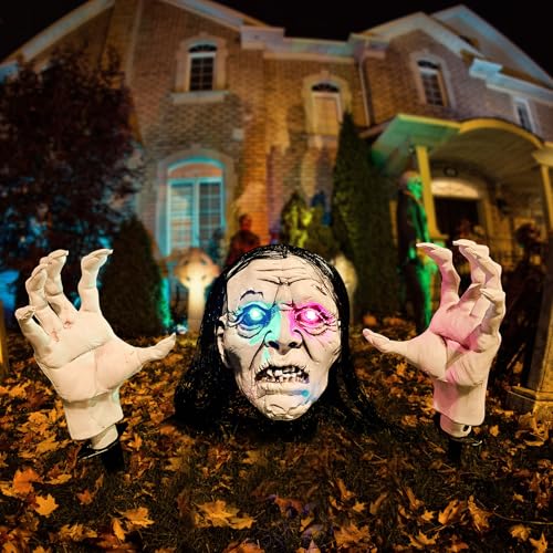 Halloween Deko Animatronic Zombie, Schwankender Groundbreaker mit LED-Blitz Augen, Gruselig Halloween Deko Outdoor Figuren Animiert, Skelett Lebensgroß, für Garten Hof Rasen (A) von Vartegas
