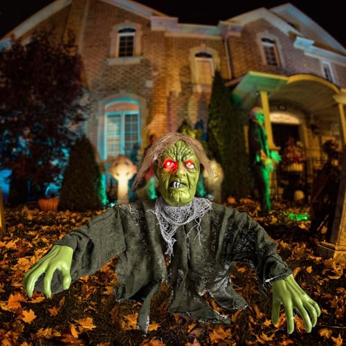 Halloween Deko Animatronic Zombie, Schwankender Groundbreaker mit LED-Blitz Augen, Gruselig Halloween Deko Outdoor Figuren Animiert, Skelett Lebensgroß, für Garten Hof Rasen (C) von Vartegas