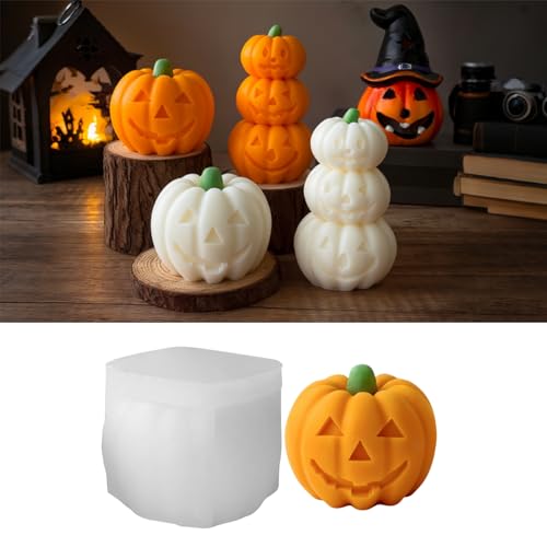 Halloween Kerze Silikonformen Kürbis, 3D Halloween Deko Kürbis Kerzengießformen, Silikonformen Gießformen, DIY Halloweendeko Pumpkin Kerzen Formen Silikon, DIY Helloween Deko/Geschenk (A) von Vartegas