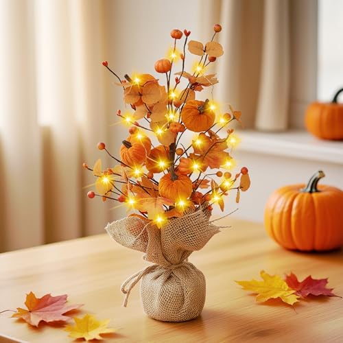 Herbst Dekoration Kürbis-Baum, 48cm LED Herbstdeko Tisch Ornament mit Verstellbaren Zweigen, Herbst Deko Aesthetic Zimmer, Autumn Decor Herbstbaum, für Thanksgiving/Halloween Deko (C) von Vartegas