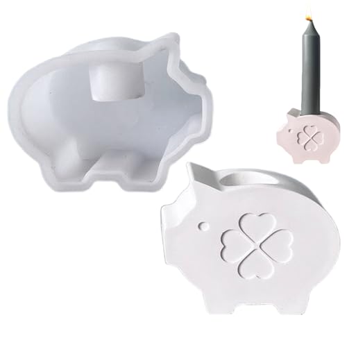 Schwein Gießformen Silikon Kerzenhalter, 3D Silikonformen Gießformen, Gießform Kerzenhalter, Silikonform Weihnachten, Glücksschwein Gipsformen zum Gießen, für DIY Handwerk (A) von Vartegas