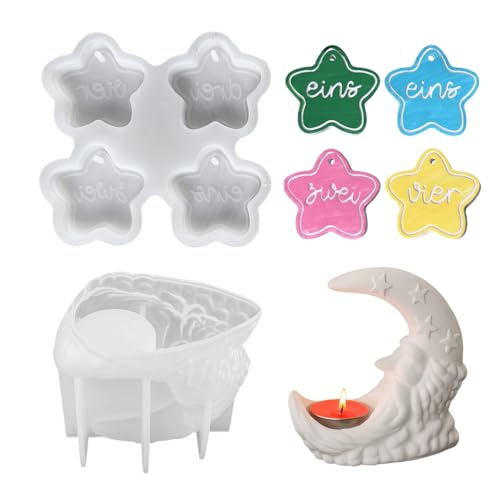 Silikonform Weihnachten, DIY Stern/Mond Gießformen Silikon Weihnachten, Silikonformen Gießformen, Weihnachtsdeko Gipsformen zum Gießen, für DIY Weihnachtsdeko Handwerk (Set) von Vartegas