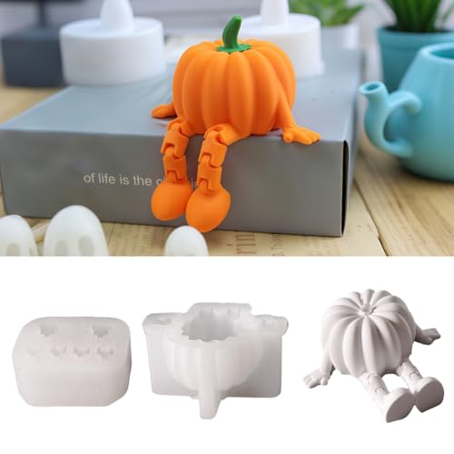 Silikonformen Gießdormen Herbst, 2025 Neu 3D Silikonform Kürbis mit Beweglichen Gelenke, DIY Silikonform Herbst Pumpkin, Gießform Kürbis Sitzend, Für Herbstfest Erntedankfest (B) von Vartegas