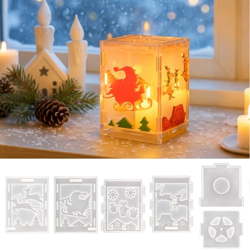 Silikonformen Gießformen Weihnachten, Weihnachtslaterne Gießformen Silikon mit 3D Muster, Giessformen Silikon Weihnachten, Kerzenhalter Silikonform zum Gießen, für DIY Laterne (A) von Vartegas