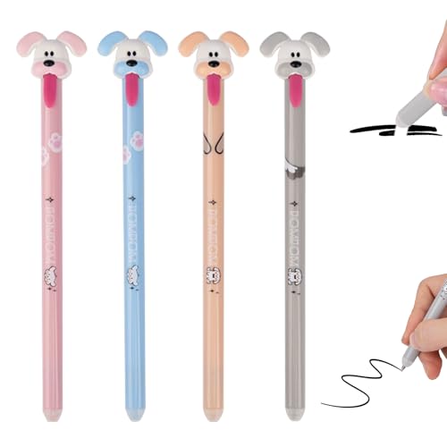 Vartegas 4/6er Set Radierbarer Kugelschreiber, 2025 süße 0.5mm Gelstiften, Radierbarer Stift Blau/Schwarz Tinte, Tier Erasable Pen in Hunde/Bär/Huhn/Kaninchen/Löwe/Koala-Designs (B-Schwarz) von Vartegas