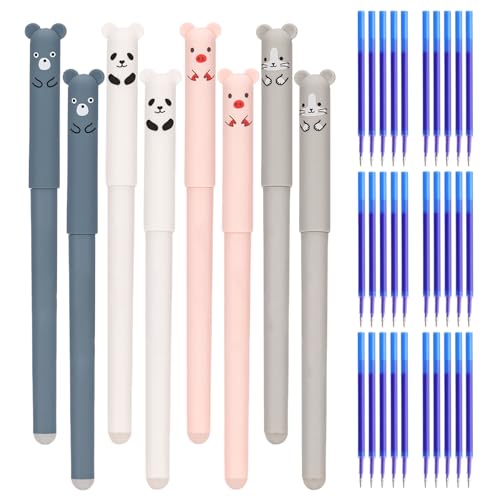 Vartegas Radierbare Stifte, 8er Set Radierbarer Kugelschreiber mit 35er 7-Farben Nachfüllungen, 0,5mm niedlich Erasable Pen Set mit Bärenmuster, inkl. 2 Radiergummis, für Schule Büro (Set B) von Vartegas