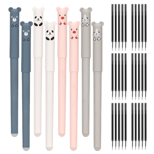 Vartegas Radierbare Stifte, 8er Set Radierbarer Kugelschreiber mit 35er 7-Farben Nachfüllungen, 0,5mm niedlich Erasable Pen Set mit Bärenmuster, inkl. 2 Radiergummis, für Schule Büro (Set C) von Vartegas