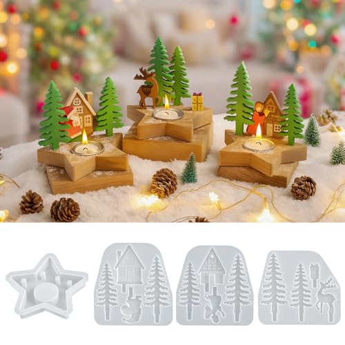 Weihnachten Gießformen Silikon Kerzenhalter, 3D Silikonform Stern Kerzenhalter, Silikonform Weihnachten, Weihnachtsdeko Gießformen Gips zum Gießen, für DIY Weihnachtsdeko Handwerk (A) von Vartegas