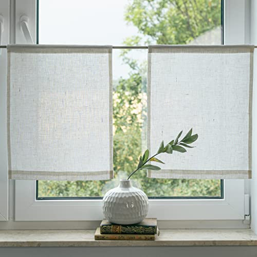 Varvara Home Scheibengardine Leinen | Küchengardine Bistrogardinen Kurzgardine Leinen | Scheibengardinen Blickdicht Landhausstil Boho Vintage Badezimmer Weiss 60(H) x45(B) cm (1x Stück) von Varvara Home