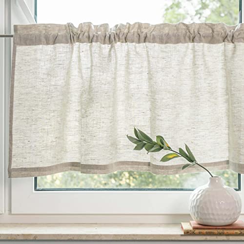 Varvara Home Scheibengardine aus Leinen | Bistrogardinen Kurzgardine Leinen | Scheibengardinen Blickdicht Landhausstil Küche Badezimmer Schlafzimmer Beige 140(B) x45(H) cm von Varvara Home