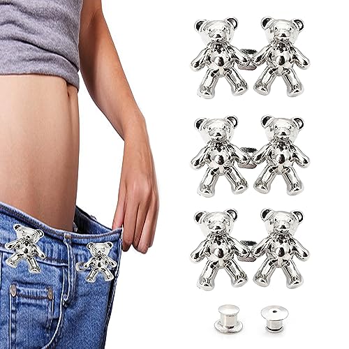 Vasemele 4 Paare Jeans Knöpfe Ohne Nähen Button Pins Jeans Knöpfe Hosen Enger Machen Verstellbare Taille Schnalle Taille Tightener Clip Niedlicher Bär Taillenknopf Knöpfe Hosen Enger Machen von Vasemele