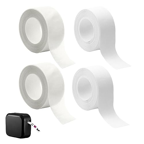 Vasemele 4 Rollen Thermoaufkleber Etiketten (Weiße und Transparente Farben) Thermo-Klebeetiketten Kontinuierlich Thermopapier Namensschilder für Kleidung Etikettenband Klebeband 16 mm x 4 m von Vasemele