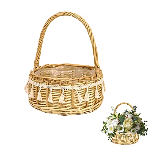 Vasemele Blumenkorb Hochzeit Körbe Hochzeit Korb Pflanzenkörbe Deko Wicker Rattan Basket Rattan Korb Geflochten Vintage-Stil Blumenkorb für Hochzeit Tischdeko Landhausstil von Vasemele