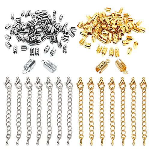 Vasemele Kettenverschluss 200 Stück Crimps Clamp Ends Crimpenden Verschluss Crimp Ende Tipps Ketten Verschlüsse Schnur Endkappen mit 20 Stück Hummerverschlüssen Verlängerungsketten Golden/Silber Vasemele Kettenverschluss 200 Stück Crimps Clamp Ends Crimpenden Verschluss Crimp Ende Tipps Ketten Verschlüsse Schnur Endkappen mit 20 Stück Hummerverschlüssen Verlängerungsketten Golden/Silber von Vasemele