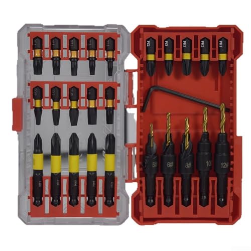 26-teiliges Schraubendreher-Bit-Set mit magnetischen Schraubendreher-Bits, Kegelsenkerbohrer (5 Größen), Sechskantschlüssel, PH/PZ/Torx/Hex/SL Kompatibilität von Vasiumic