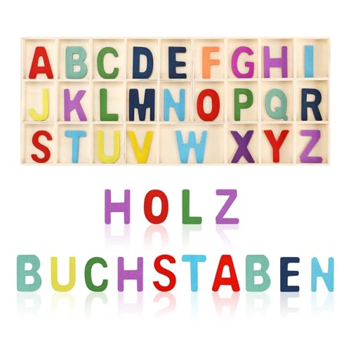 Vasmeiy 130 Stück (5 Sätze) Holzbuchstaben Set Lagerung in Tablett, Großbuchstaben A-Z 3 cm, Holzbuchstaben zum Basteln, Holzalphabet für Kunst und Handwerk, DIY, Kindererziehung, Bunt von Vasmeiy