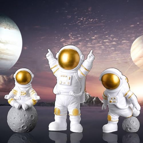 3 Stück Spaceman Statuen, Astronauten Figur Modell, Kuchen Topper, Weihnachten Halloween Geburtstag, Gelten Geburtstag Party Cake Toppers(Gold) von Vastsea
