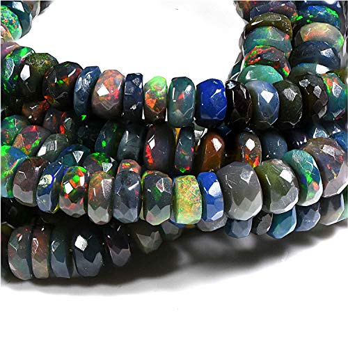 20 cm schwarze äthiopische Opal-Perlen, schwarze Opal-Perlen, schwarzer äthiopischer Opal, facettierte Rondelle, schwarzer äthiopischer Opal, facettierte Edelsteinperlen, Opal-Perlen. von Vatslacreations