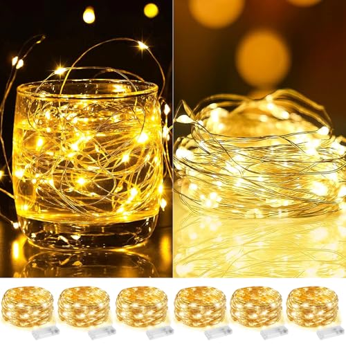Vautvis 6 Stück Lichterkette Led Batterie, 3M Lichterkette Mini Led mit Batterie, Lichterkette Außen Batterie, 30 LED Lichterkette Außen Batterie, Lichterketten Klein Weihnachtsdeko für Innen, Außen von Vautvis