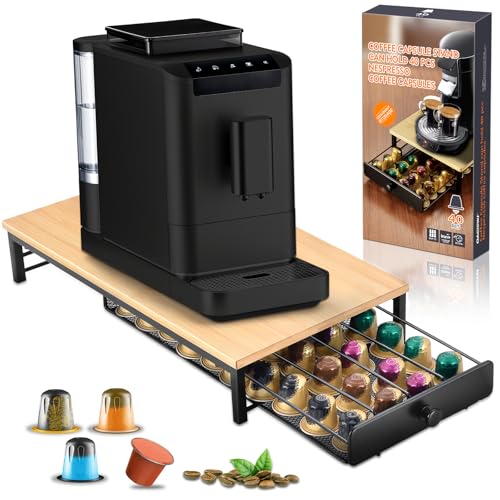 Vautvis Schubladen für Kaffeekapseln, 40 Kapselhalter Kapseln Schublade, Kapselschublade Schublade, Metall & Holz Kaffeekapselhalter Kapselspender Ständer Schubladenbox für Kaffeekapseln von Vautvis