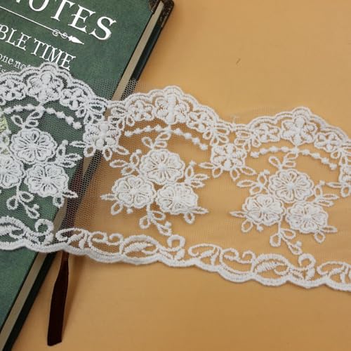 10 Yards Spitzenband Breite 8cm Baumwoll Blumenstickerei Spitzenband Spitzenbesatz Vintage Häkelspitze Spitze Borte für Nähen Handwerk Hochzeit Kleidung Scrapbooking Geschenkbox,Weiß A von Vayliro