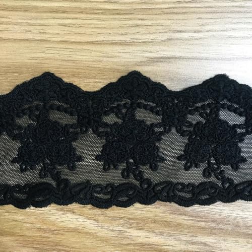 2 Yards Spitzenband Breite 8cm Baumwoll Blumenstickerei Spitzenband Spitzenbesatz Vintage Häkelspitze Spitze Borte für Nähen Handwerk Hochzeit Kleidung Scrapbooking Geschenkbox,Schwarz B von Vayliro