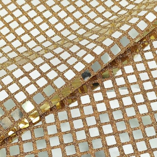 3m x 140cm Discokugel Spiegelstoff Quadratischer Paillettenstoff Bühnendekorationsstoff Glänzend Nähstoffe Meterware Dekostoff Kostümstoff für DIY Basteln Hochzeit Party Bankett,Gold von Vayliro