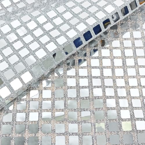 3m x 140cm Discokugel Spiegelstoff Quadratischer Paillettenstoff Bühnendekorationsstoff Glänzend Nähstoffe Meterware Dekostoff Kostümstoff für DIY Basteln Hochzeit Party Bankett,Silber von Vayliro