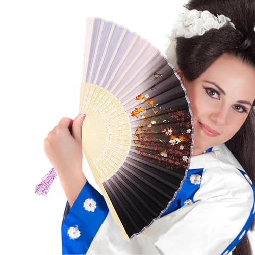 Vbnuyhim Antiker japanischer Handfächer – faltbarer chinesischer Fächer – mit Quasten, Seidenquasten-Fächer, antiker chinesischer Fächer für Tanzfächer Vbnuyhim Antiker japanischer Handfächer – faltbarer chinesischer Fächer – mit Quasten, Seidenquasten-Fächer, antiker chinesischer Fächer für Tanzfächer von Vbnuyhim