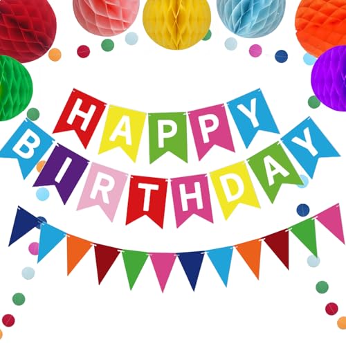 Vbxvsa Regenbogen-Geburtstagsdekorationsset, Happy Birthday-Banner, Wimpelkette, Wabendekorationen, bunte Kreis-Punkt-Girlande, wiederverwendbare Papier-Party-Dekorationen Vbxvsa Regenbogen-Geburtstagsdekorationsset, Happy Birthday-Banner, Wimpelkette, Wabendekorationen, bunte Kreis-Punkt-Girlande, wiederverwendbare Papier-Party-Dekorationen von Vbxvsa