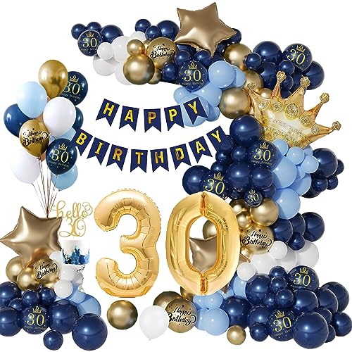 30 Geburtstag Deko, 30. Geburtstag Männer Frauen Dekorationen, Deko 30 Geburtstag Mann Frau 30. Geburtstag Deko, Nummer 30 Folienballons, 30. Marineblaues Gold Luftballons für 30 Jahre Mann Frauen von Vcumter